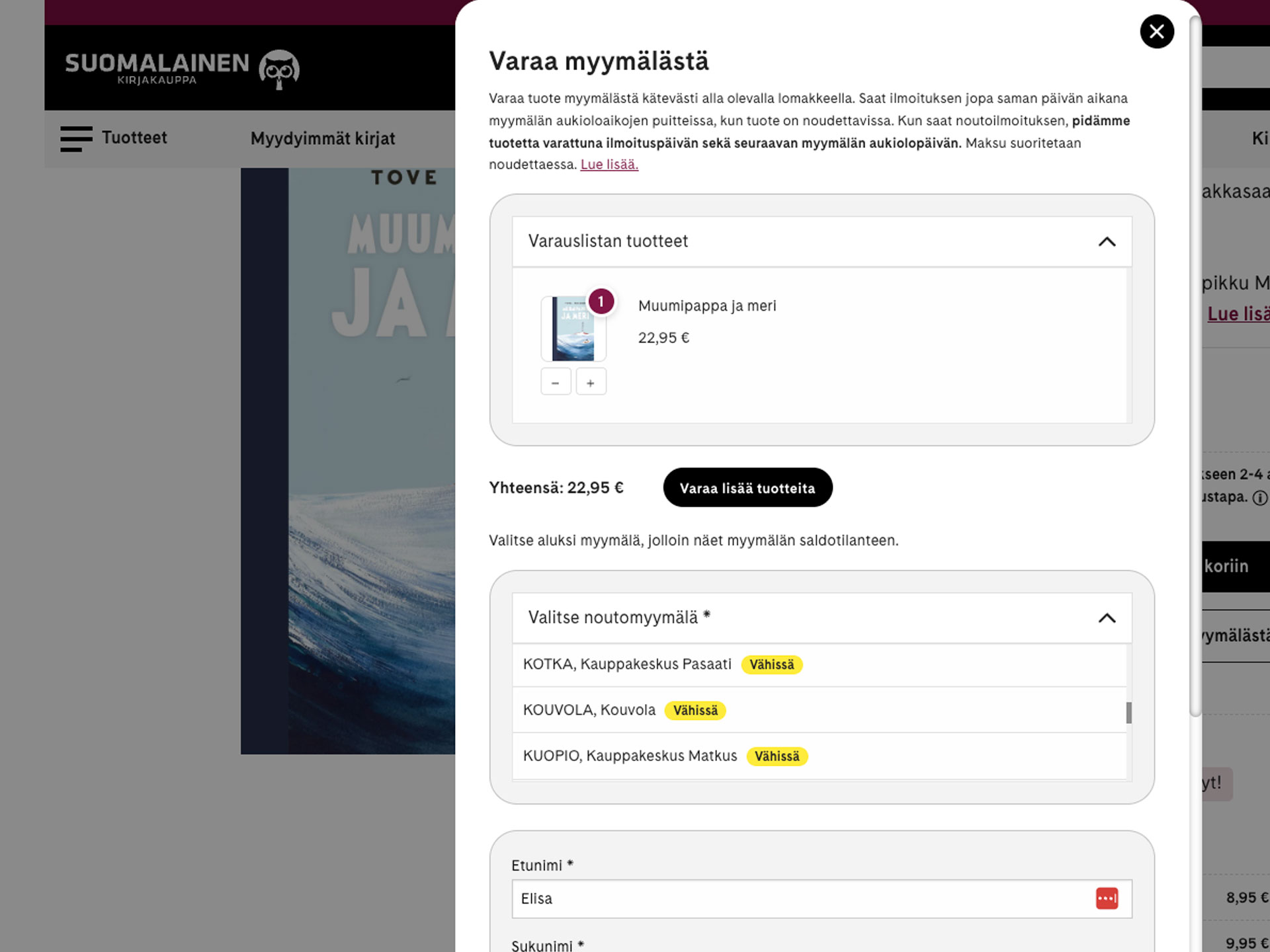 Verkkokaupan Varaa & Nouda palvelu
